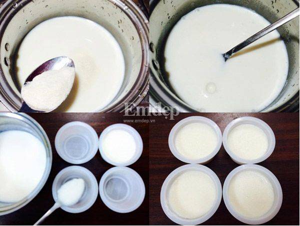 Cho toàn bộ sữa tươi có đường, kem sữa phomai và 3g bột thạch vào nồi to, khuấy đều cho tan hết bột thạch, cho lên bếp đun sôi lăn tăn thì hạ lửa nhỏ, để sôi trong khoảng 5 phút thì tắt bếp, hớt thật sạch bọt rồi đổ đầy vào 4 khuôn tròn nhỏ, để nguội cho vào tủ lạnh chừng 15 phút cho thạch kem sữa phomai đông hoàn toàn.