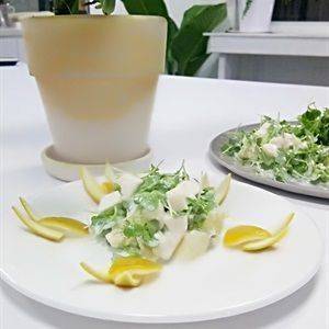 Salad đậu hũ non trộn cam và rau mầm